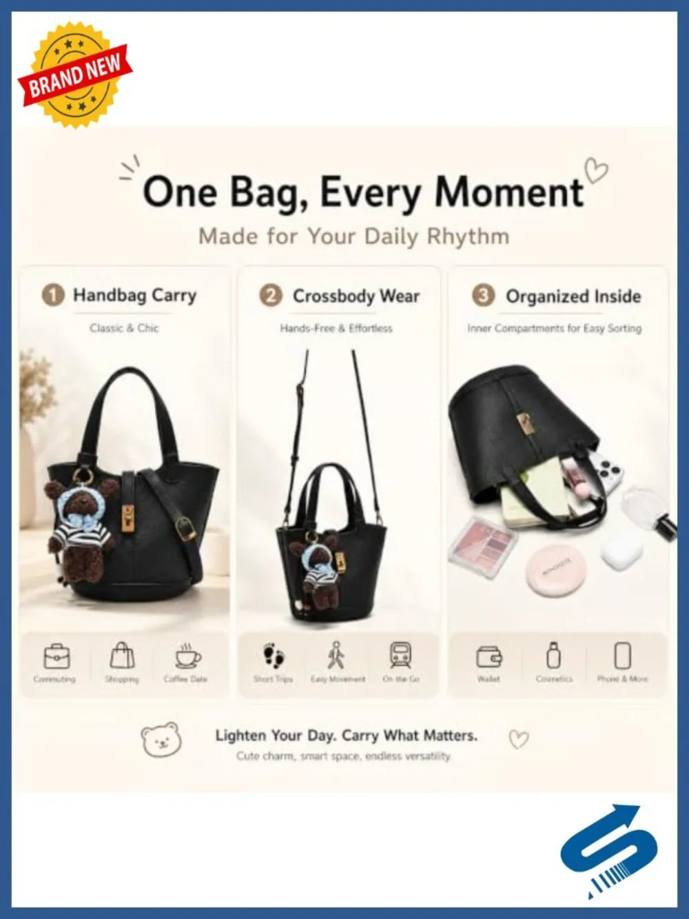 Mini Pebbled PU Leather Bucket Tote Crossbody Handbag with Lock and Charm